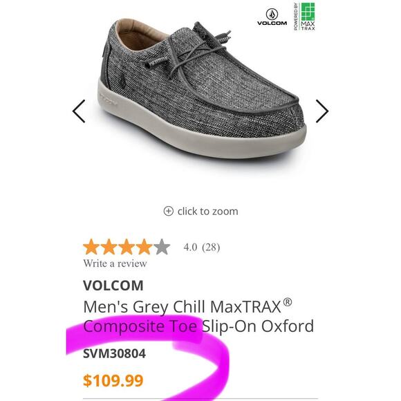 VOLCOM Men's Grey Chill MaxTRAX® Composite Toe Slip-On Oxford Work Shoes | NEW! - Picture 6 of 15